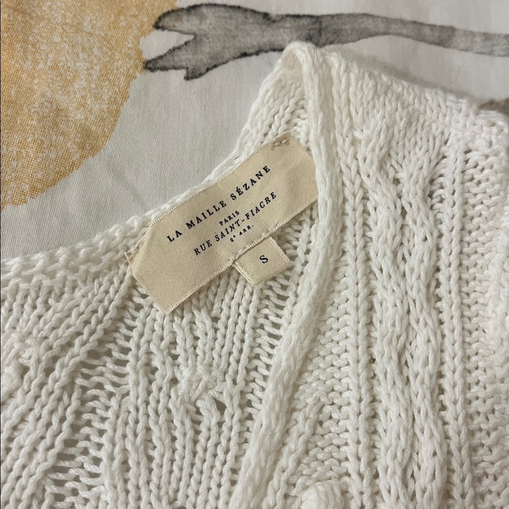 Sezane Cream V-Neck Cable Knit Sweater - Picture 7 of 12